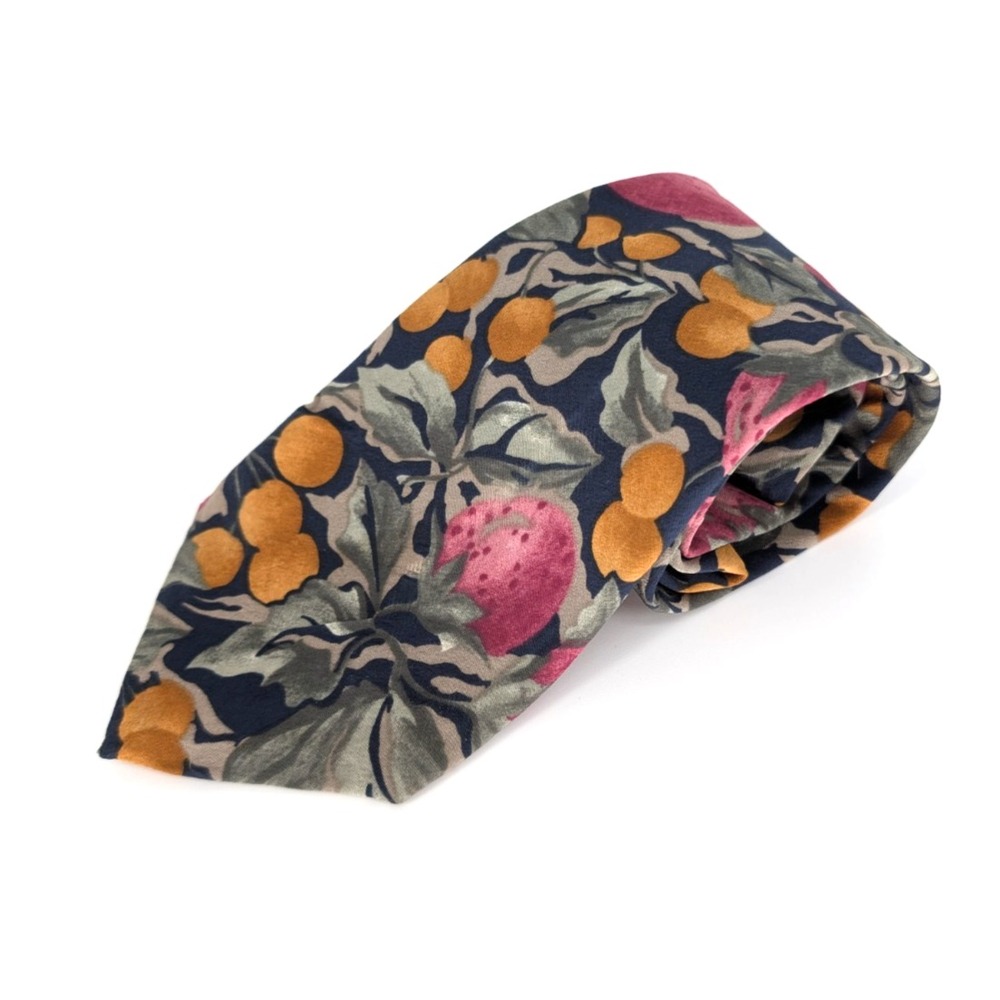 VTG Harve Benard Navy Silk Tie Retro Fruit Strawberry Novelty Classic Heritage